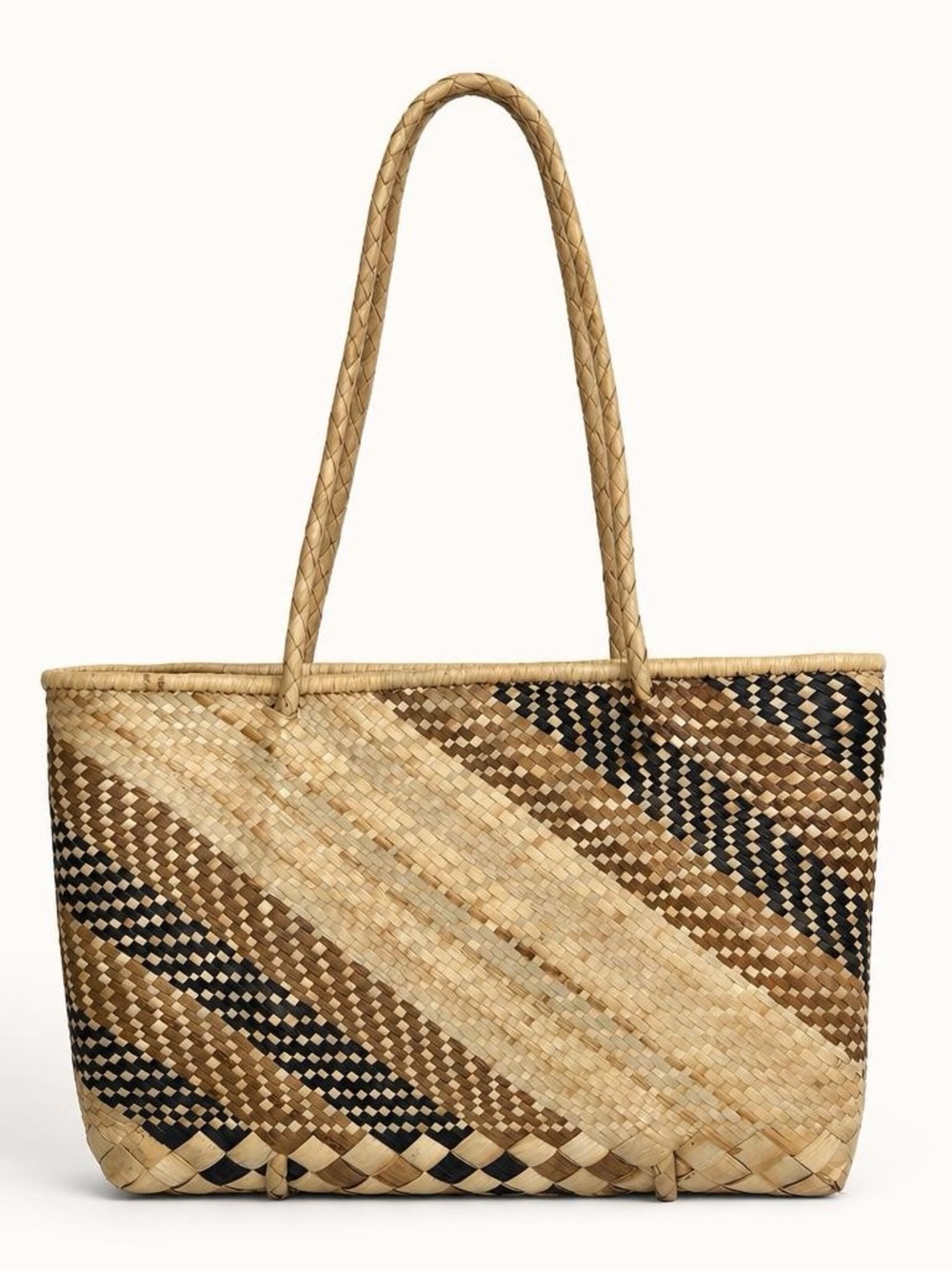 Woven Natural Fiber Tote Bag Natural Multicolor Straw Shoulder Bag Boho Market T
